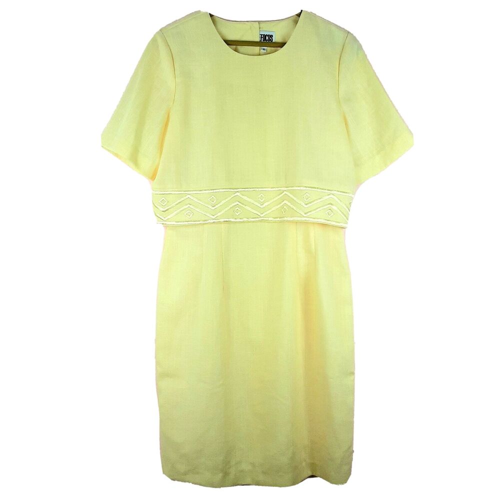 The Focus Collection Women Dress Yellow Layered Embroidery Cotton Size 10